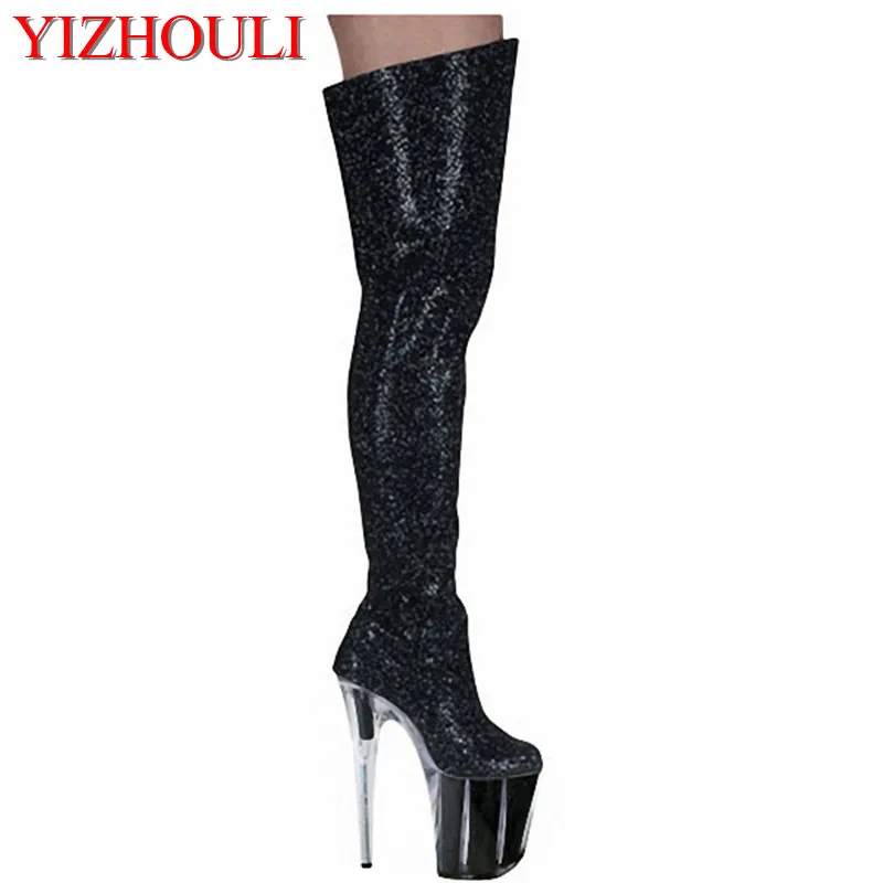 High heels for sexy round heads, over-the-knee boots, 20cm PU leather office party the latest fashion dance shoes