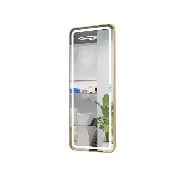 Gran oferta, muebles de salón de peluquero con estilo dorado de longitud completa, espejo de salón de belleza Led para maquillaje y peluquería montado en la pared