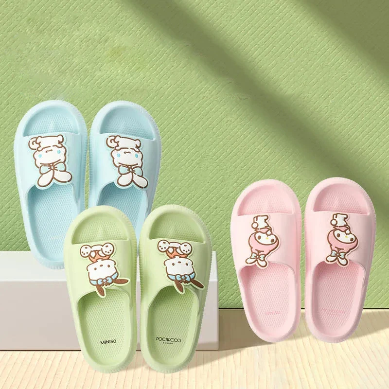 Kawaii Sanrio moja melodia kapcie Cinnamorroll Pochacco Cute Cartoon klapki łazienkowe gruba podeszwa wysokie antypoślizgowe sandały ogrodowe