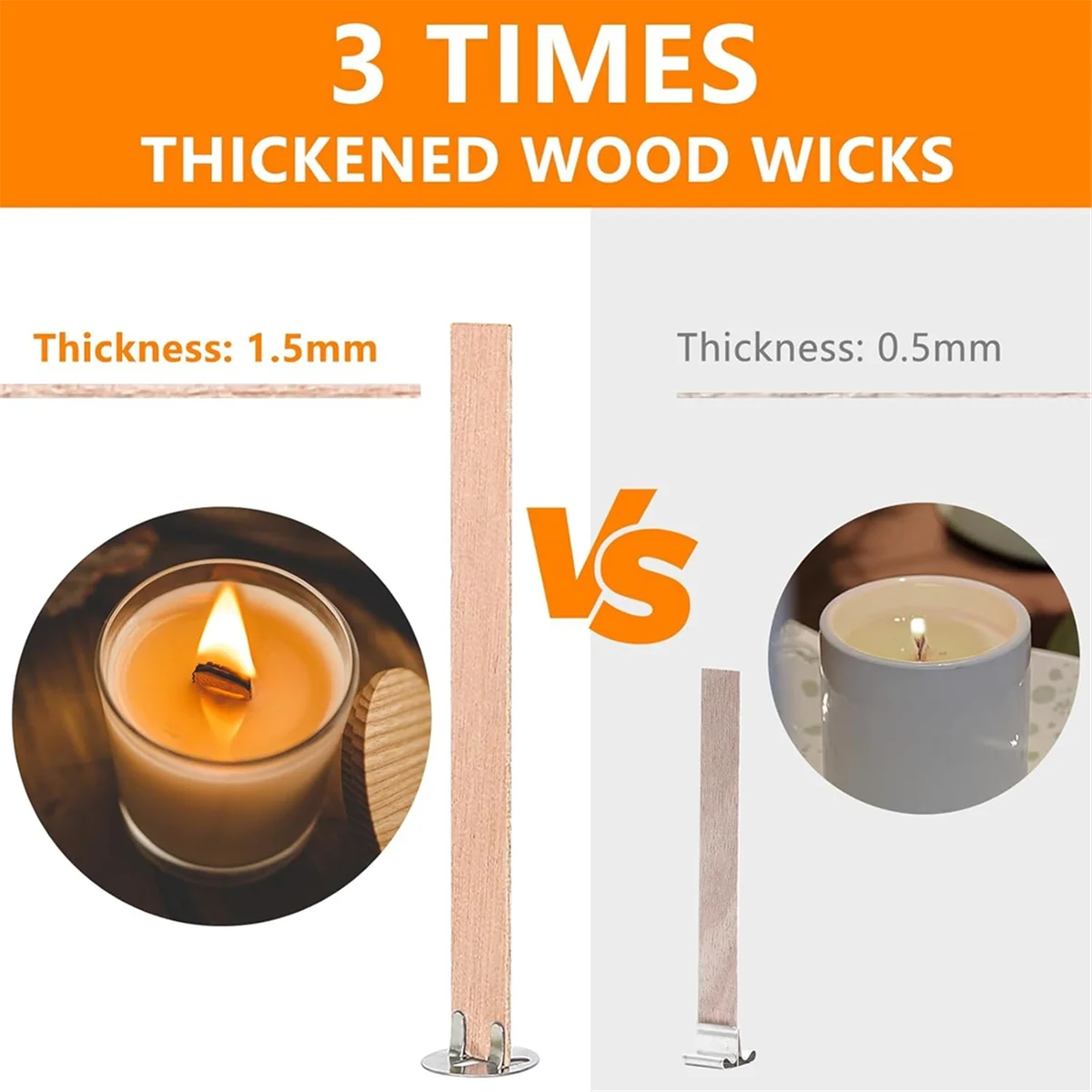 120Pcs Thick Wooden Candle Wicks, 5.1x0.5 Inch Natural Smokeless Wood Wicks for Candle Making