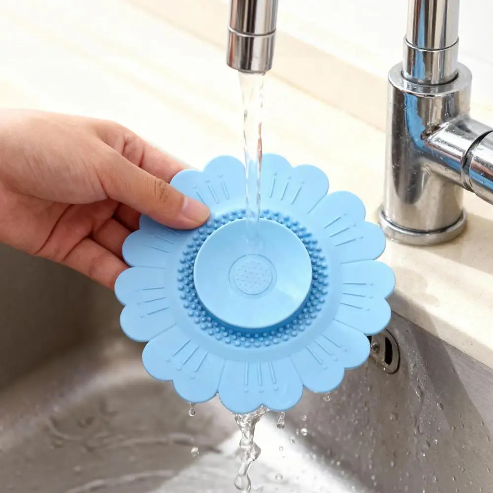 Sunflower Silicone Floor Drain Mat, Bionic Petal Design Anti-Clog Sink Hair Filter, Odor-Proof Drainage Protector for Kitchen