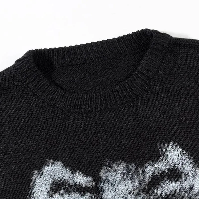 Свитера со скелетонизированным рисунком, мужские свитера большого размера в стиле Харадзюку Y2K, вязаные джемперы, уличная одежда, свитера в стиле хип-хоп, джемперы