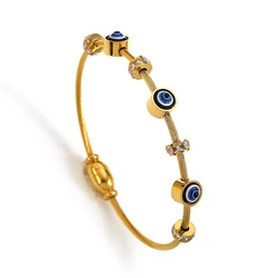 Lucky Dvil's Eye Bracelet Stainless Steel Blue Evil Eye Golden Thin Cuff Bangle with Rhinestones For Men Women Fashion Jewelry
