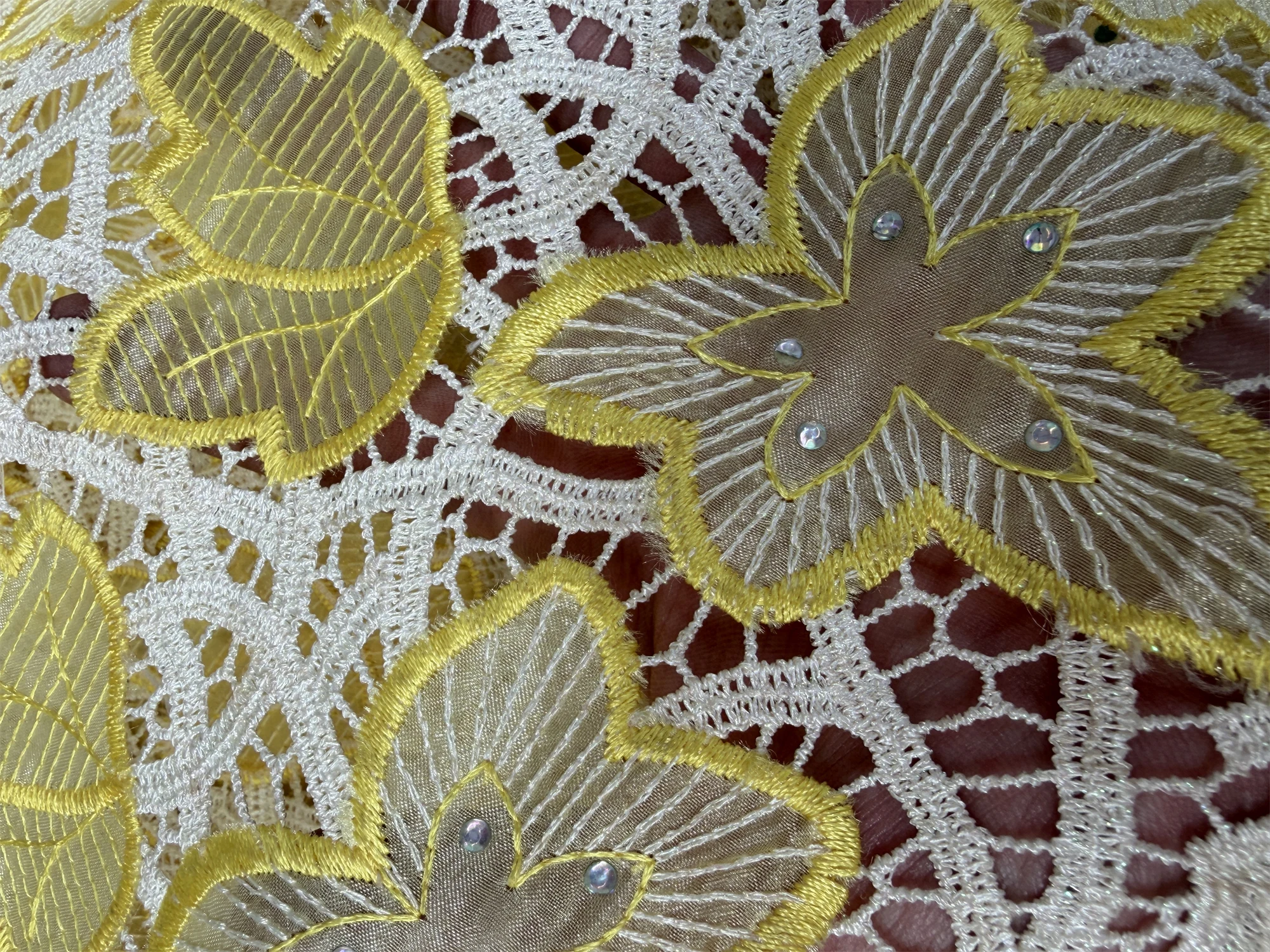 African Water Soluble Double Organza Cutting Hole Lace Fabric Color Tulle Materials 5Yards Match Hayes Sego Gele Headtie 2 Pcs