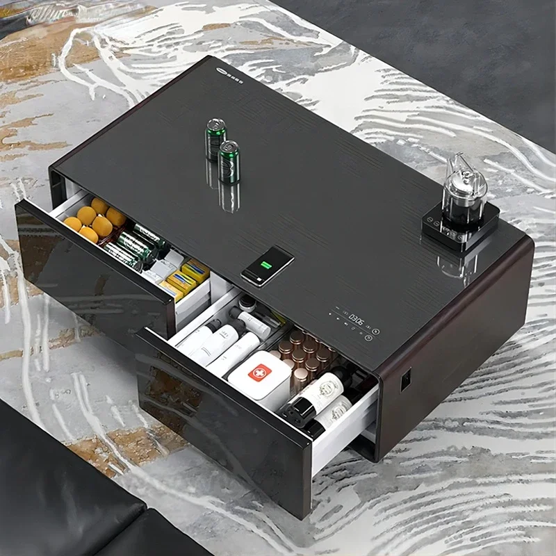 

2022 Modern luxury living room furniture touch bluetooth refrigerator wireless charging speaker USB fridge smart coffee table