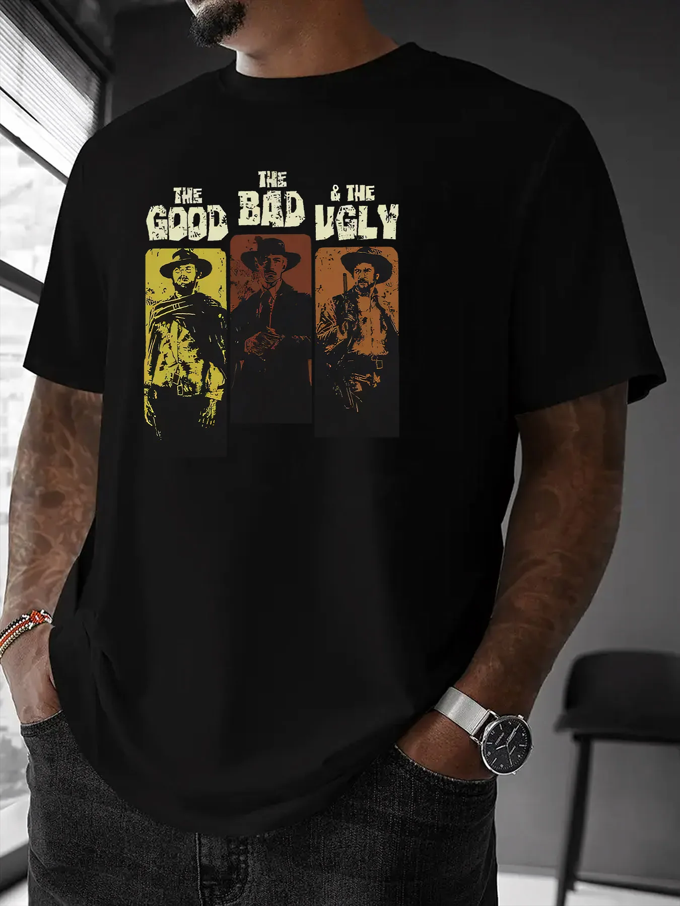 

MenS WomenS The Good The Bad The Ugly Graphic T-Shirt Casual Short Sleeve Crew Neck Summer Tee with Western Style Print