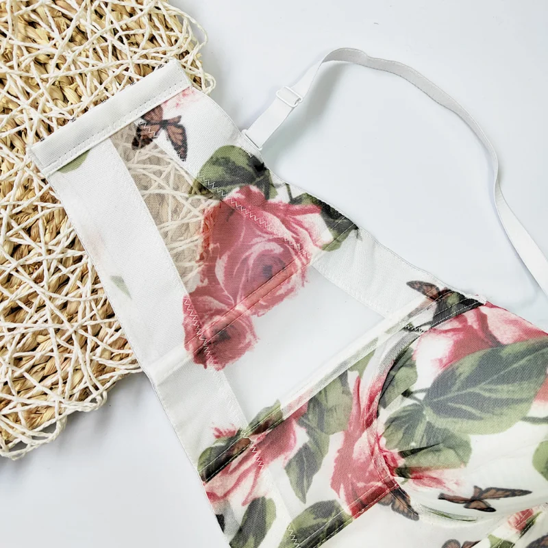 Shaped Molded Rose Print Wrapped Chest Sweet and Cute Mesh Top Corset Short Pleated Suspender Free Underwear Ladies Tops Strap