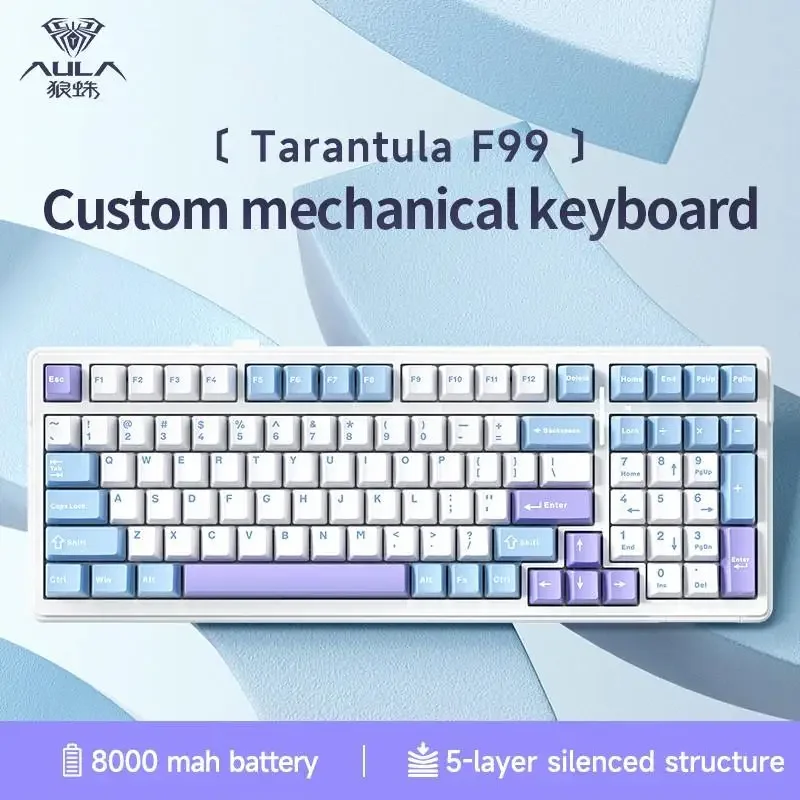 Aula F99 Mechanical Keyboard Gasket PBT  Hot Swappable Three Mode 2.4g Wireless Bluetooth Game Customization Keyboard 8000mah