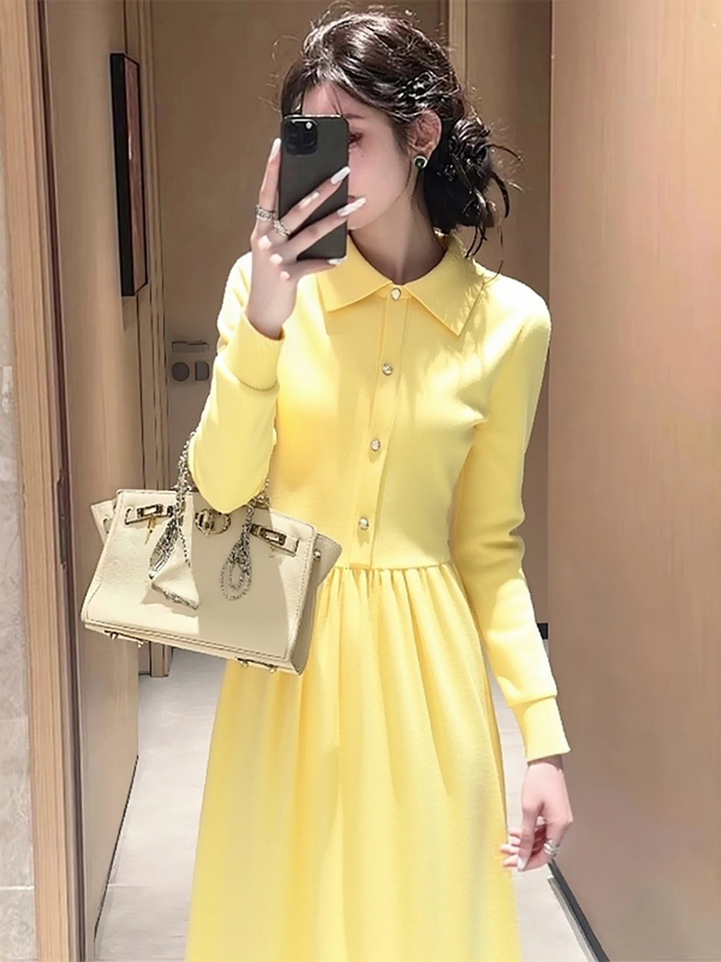 

Faionable Pure Color Knitwear Long Sve Versatile Dr European High End Brand Commute Sle Korean Version Slim Fit