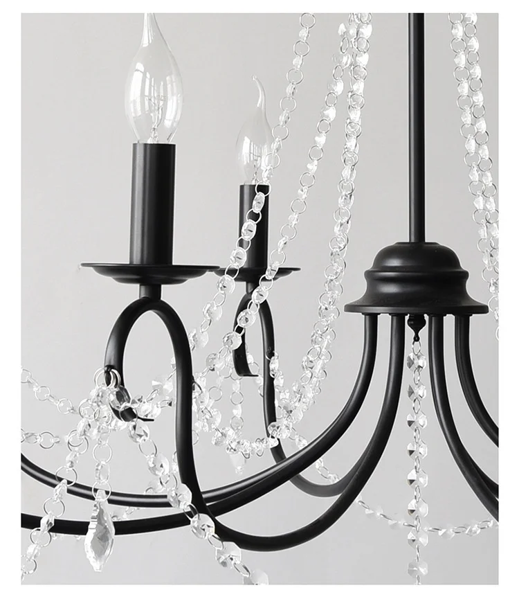 American Black Candle Chandelier Loft Crystal Pendant