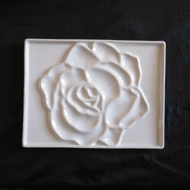 Rose-shaped Ceramic Palette 215x175mm Easy To Clean Not Easily Deformed Gouache Watercolor Acrylic Oil Painting Color Adjustment