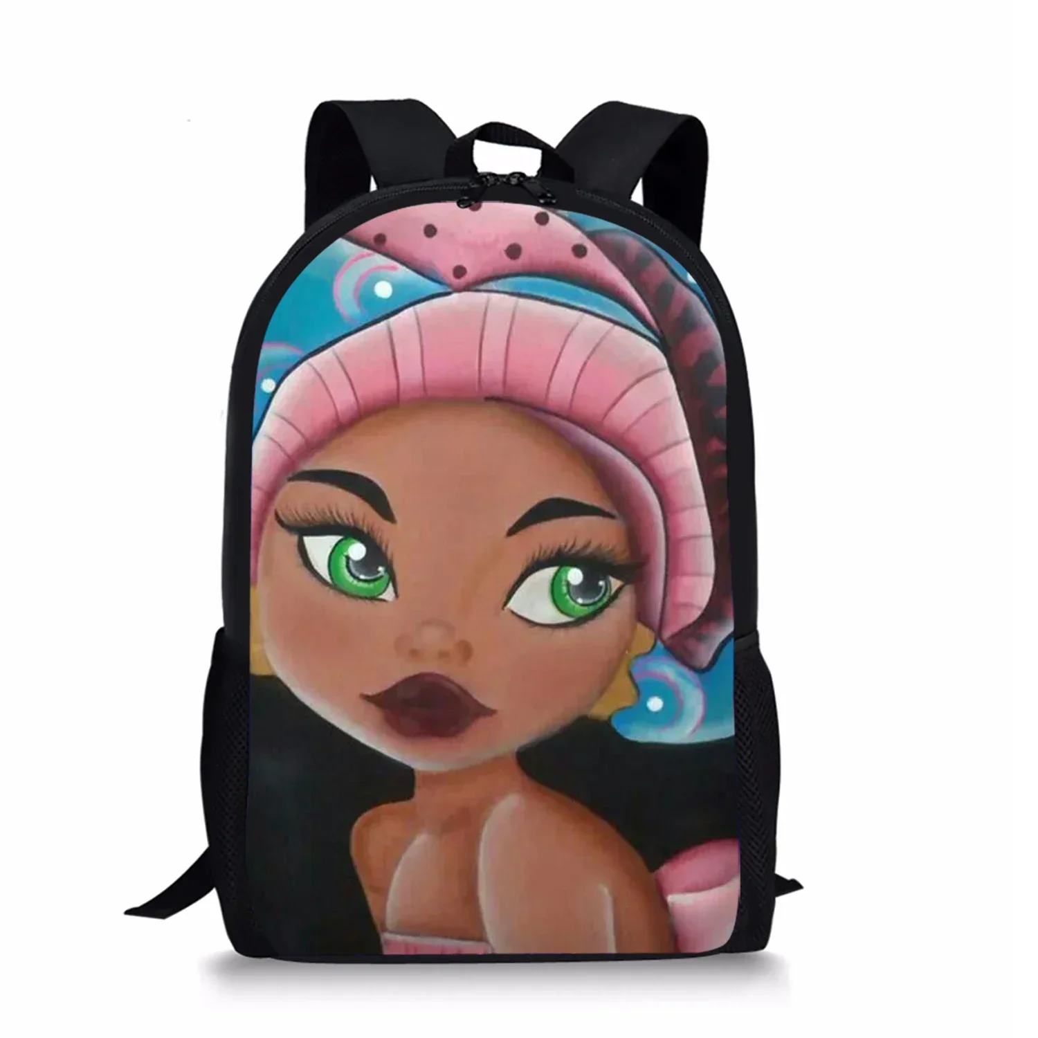 African Black Girl Pattern High Students School Bag for Teenager Backpack Travel Package Bag Shoulder Bag Women 16 Inches