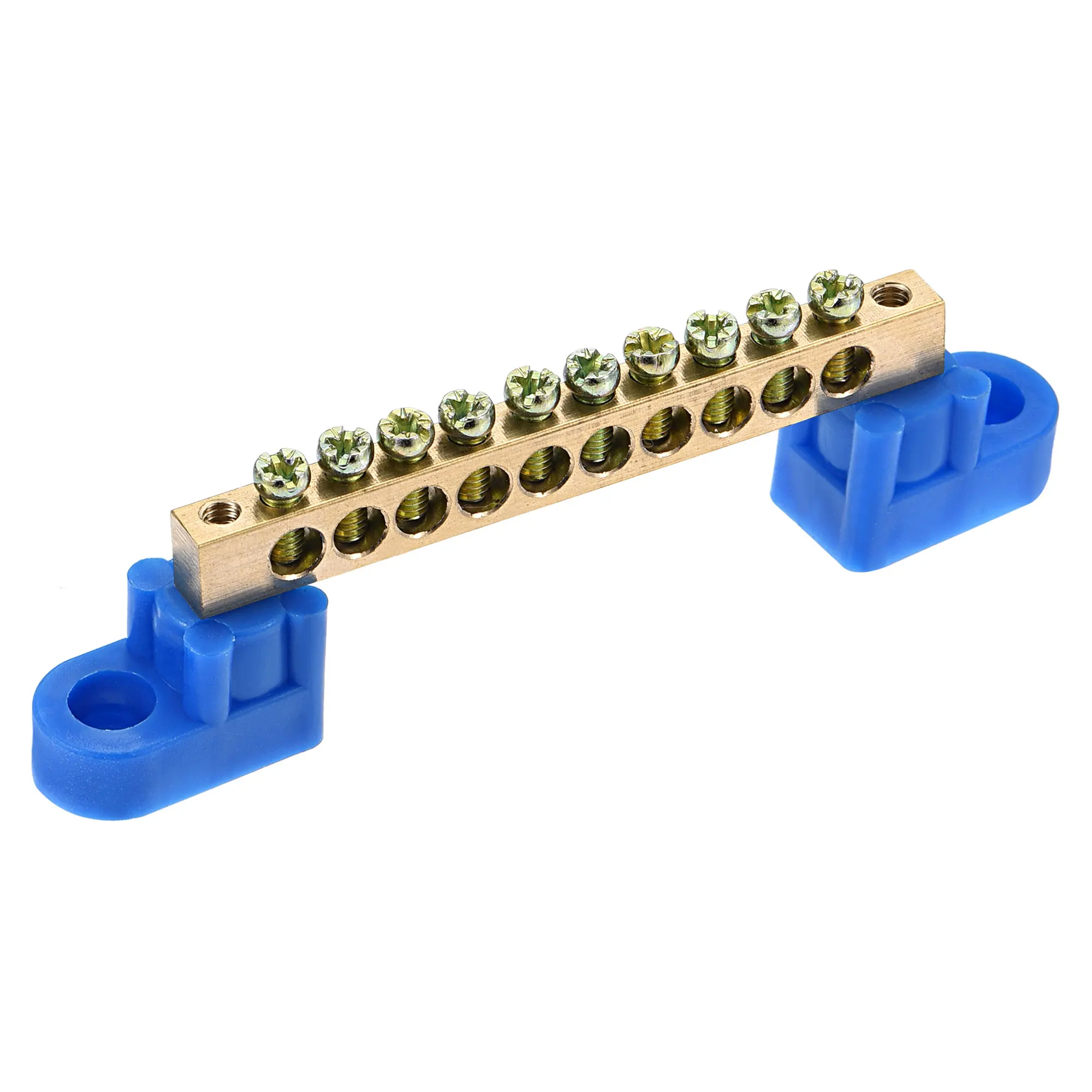 

uxcell Terminal Ground Bar Screw Block Barrier Brass 10 Positions Blue for Electrical Distribution