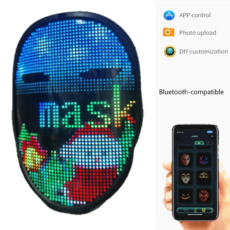 1PC Bluetooth-compatible Halloween Mask LED Luminous Masks Carnival Festival Changing Face Light Up Party Christmas Mask Decor