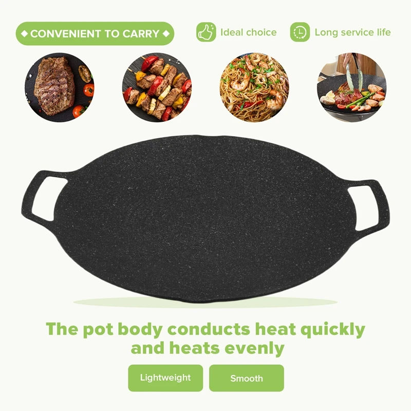 35cm Thick Cast Iron Frying Pan Flat Pancake Griddle Non-Stick Bbq Grill Induction Cooker Open Flame Cooking Pot-A79M