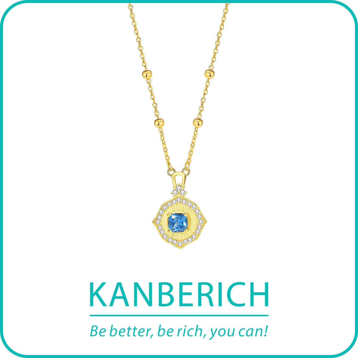 

Kanberich S925 Real Sterling Silver Cubic Zirconia Heart of the Ocean Pendant Clavicle Chain Necklace