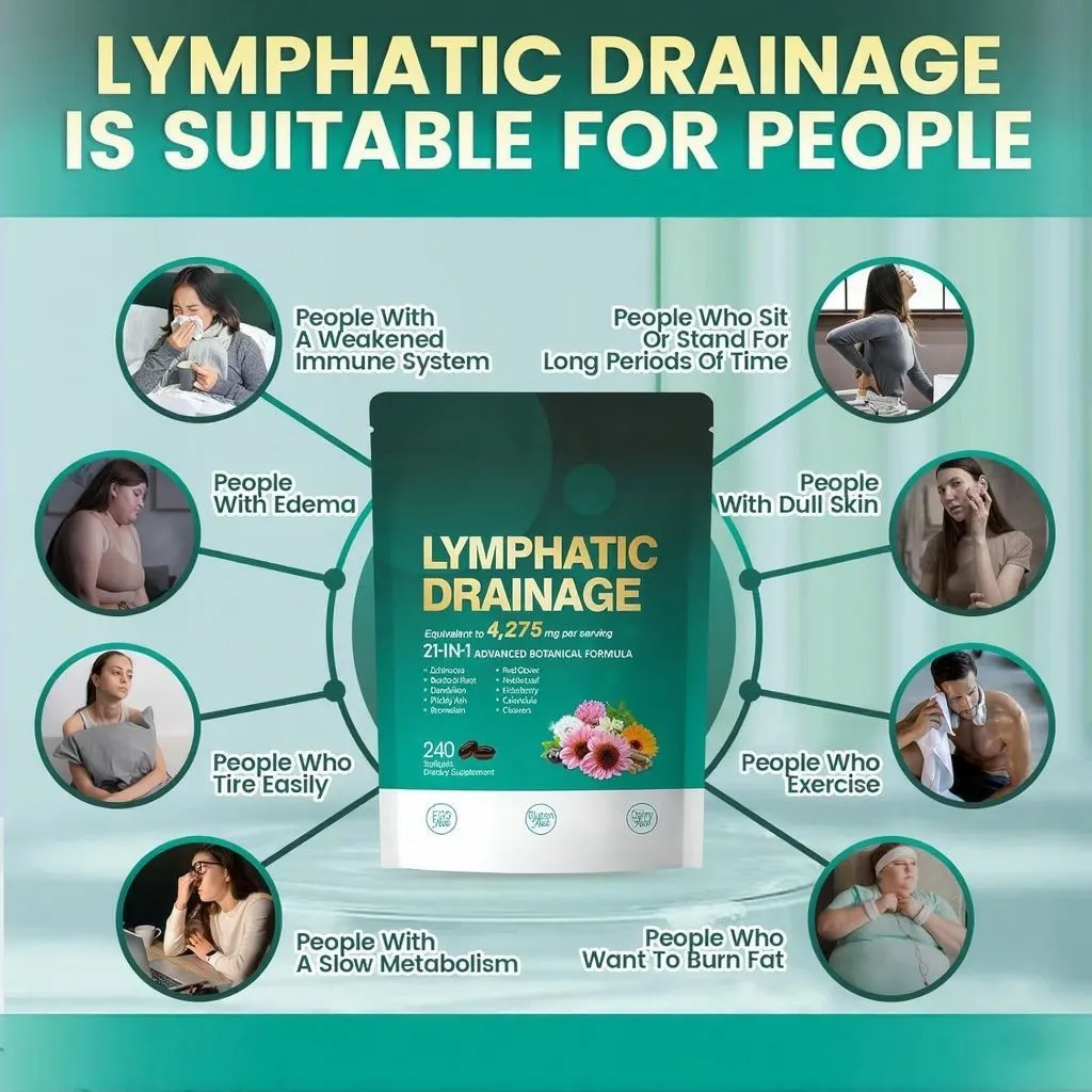 Lymphatic Drainage Capsules 4275mg 21 in 1 with Herbal Blend with Dandelion Burdock & Turmeric Supplement 240 Softgels Per Bag