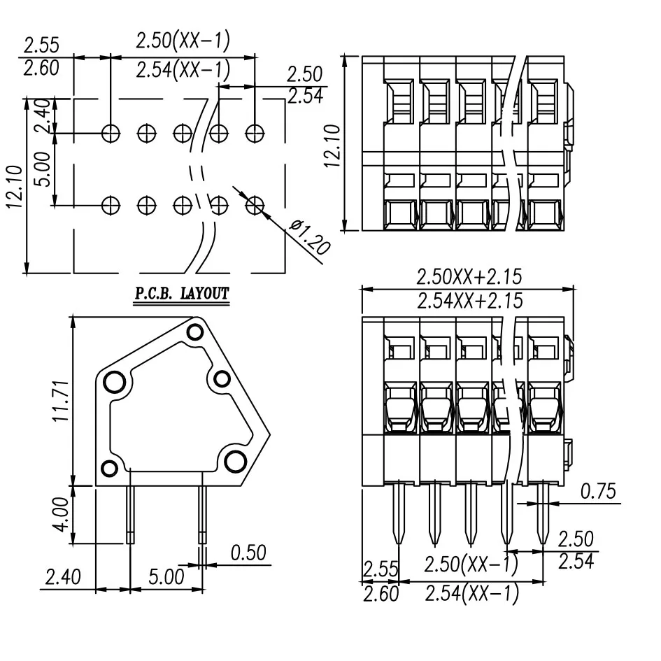 100PIN DG240W 2.5MM SPRING TERMINAL BLOCK SCREWLESS PRESS BUTTON TYPE WJ213B