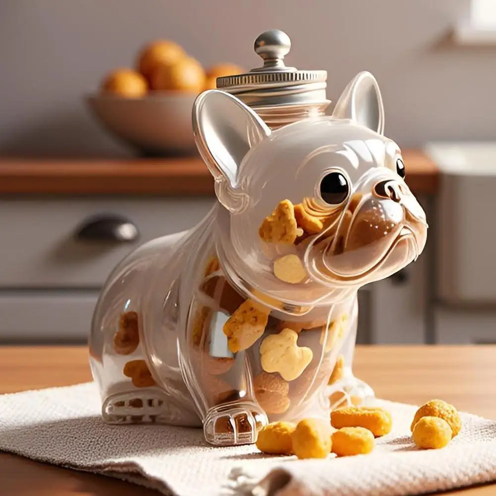 وعاء الوجبات الخفيفة للكلاب من French Bulldog - حاوية تخزين طعام محكمة الغلق لبسكويت الكلاب والكوكيز والحلوى لديكور المطبخ مع غطاء آمن