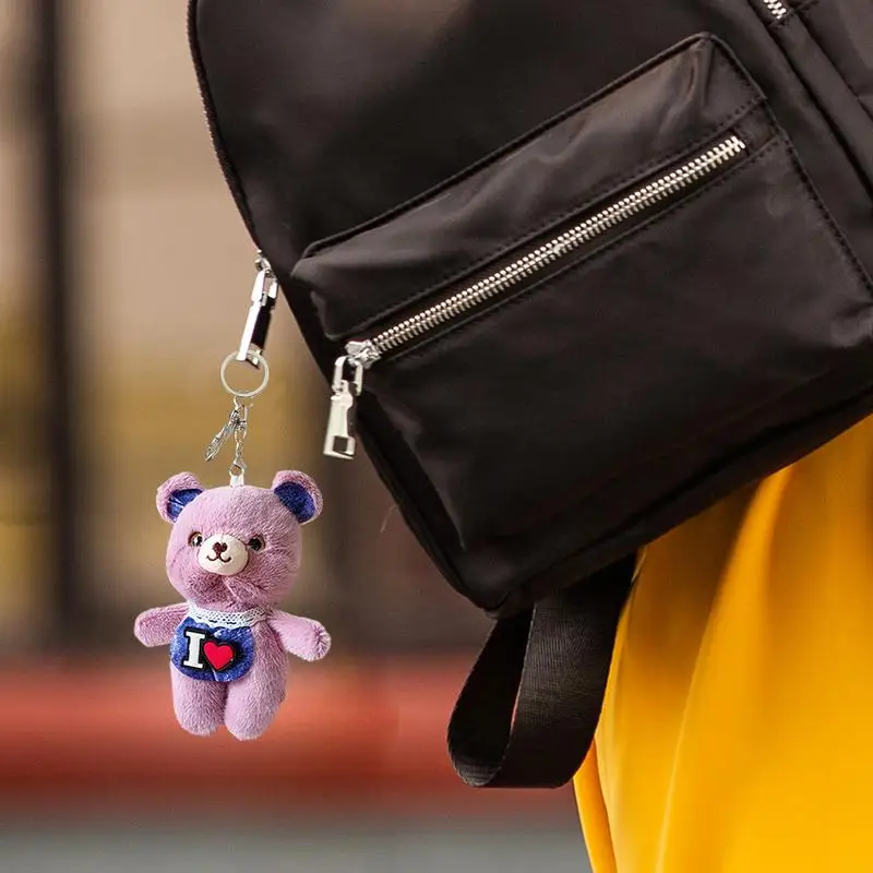 Plush Bear Keychain Stuffed Animal Bear Ornament Soft Cute Plush Animal Bag Pendant Love Design For Backpack Purse Decor