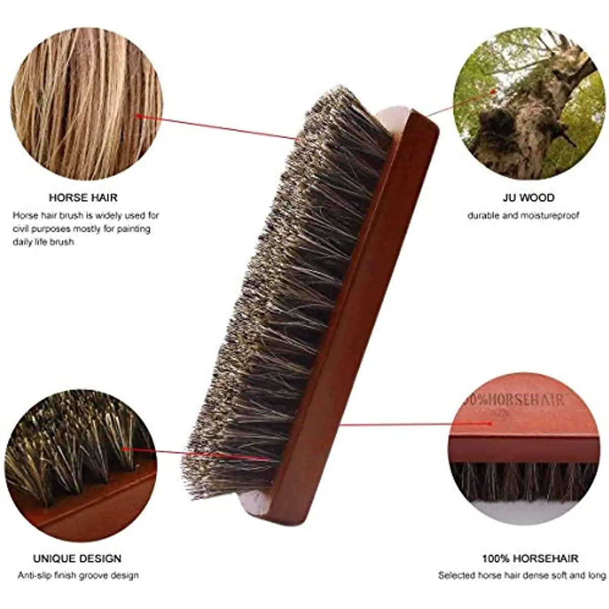 Horsehair Shoe Brush Hand Scrubbing Brush Horse Hair Brushes Polishing Tool Shine Polish Cleaner for Shoes Boots Sofa Car Seat