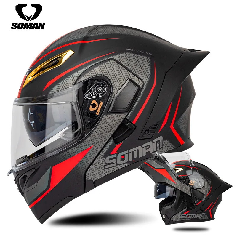 

SOMAN Motorcycle Double Sun Visor DOT ECE Approved Full Face Helmets Crash Motorbike Protective Gear Men Women Flip Up Helmet