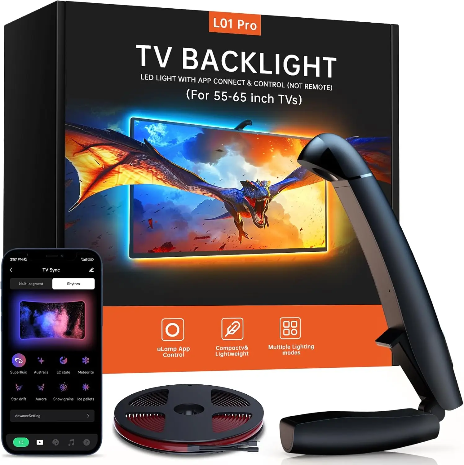RGB TV Backlight, 14.7ft, Sync with Screen, App Control, Music Sync, for 55-65" TVs