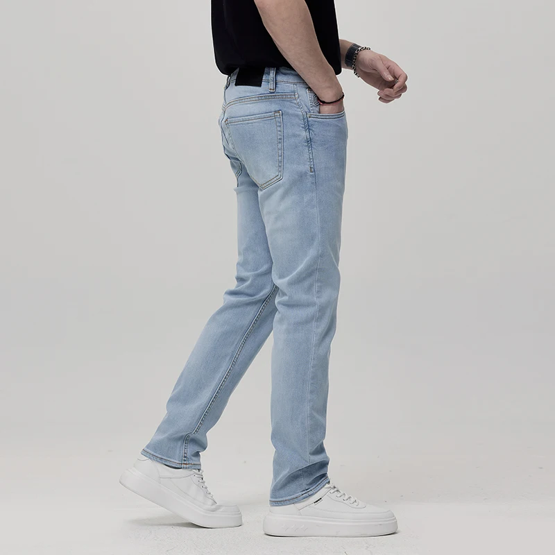 2024 Spring and Autumn New Men's Clothing Casual Trend All-Matching Comfortable Slim Fit Skinny Light Color Denim Trousers