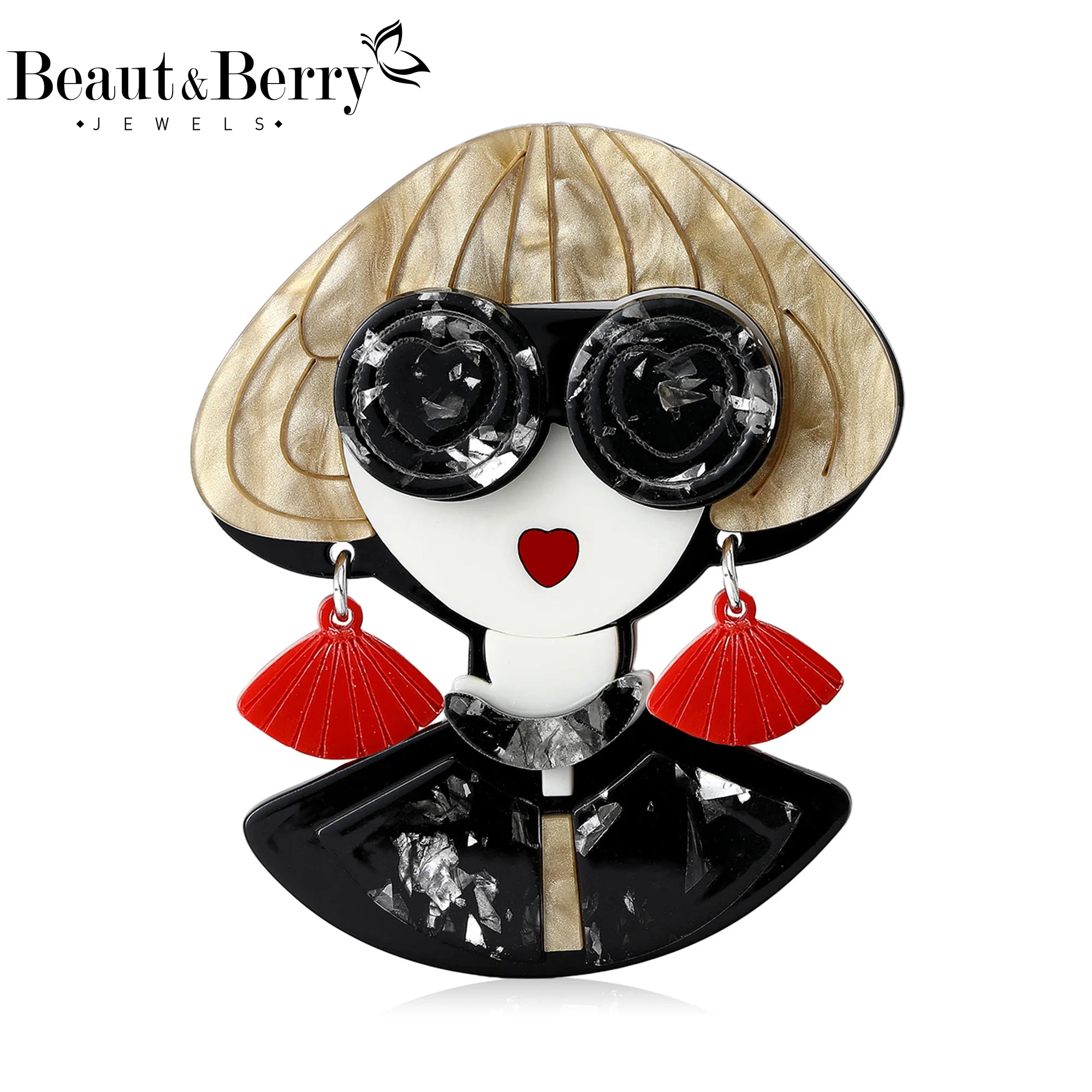 

Beaut&Berry Luxury Acrylic Sunglasses Girl Brooches for Women Unisex Figure Pins Casual Party Jewelry Accessories Gifts