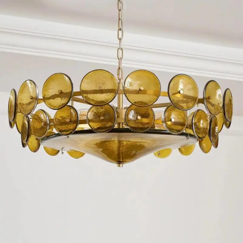 French Luxury Designer Colored Glass Pendant Light Retro Style Chandelier Villa Dining Room Living Room Bedroom Lighting Fixture