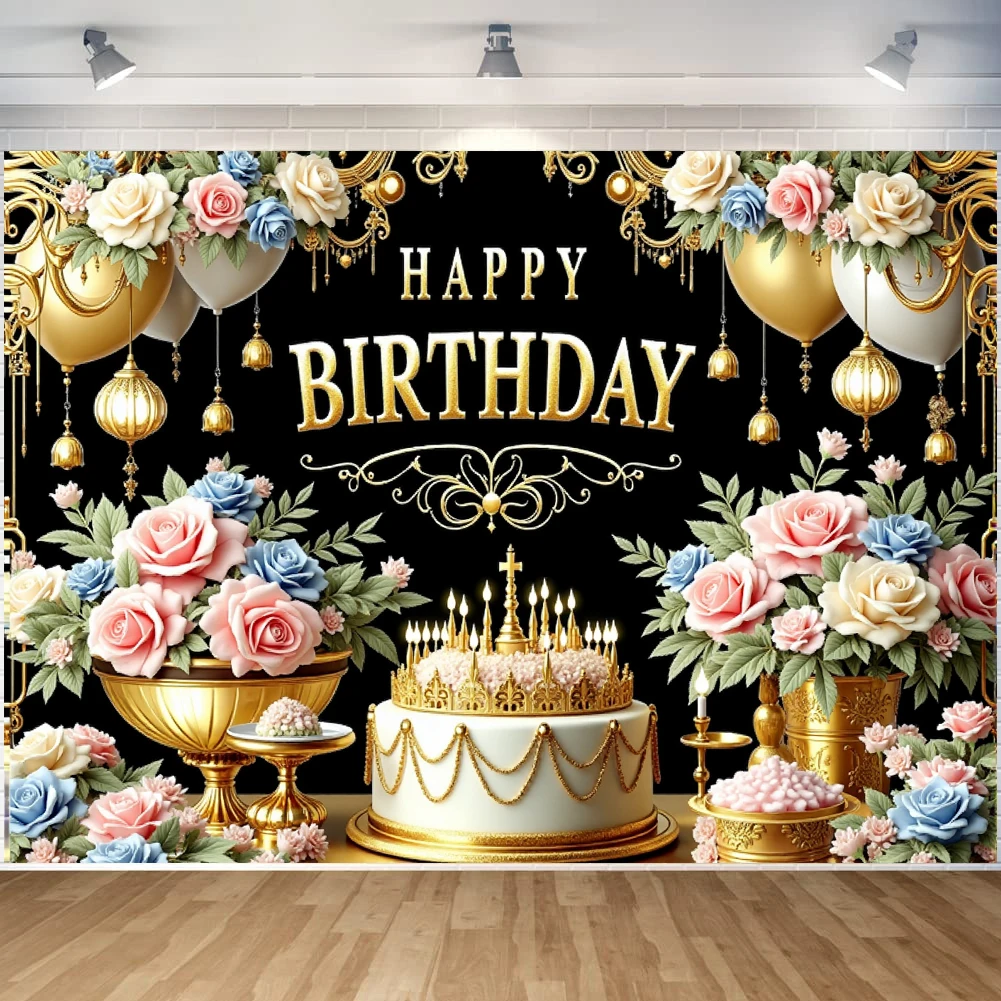 Happy Birthday Banner Birthday Party Decoration Backdrop Flower Cake Theme Bunting Flags Anniversary Party Decoration Supplies