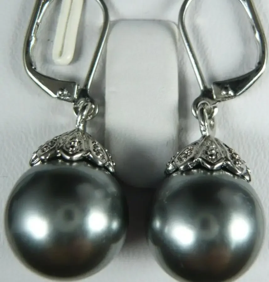 

Women's simple retro temperament grey shell pearl round metal silver plated popular Earrings