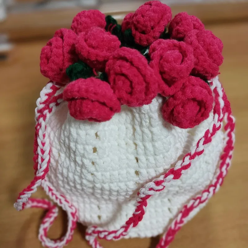 حقيبة باقة الورد حقيبة زهور كروشيه من الصوف المحبوك يدويًا #1