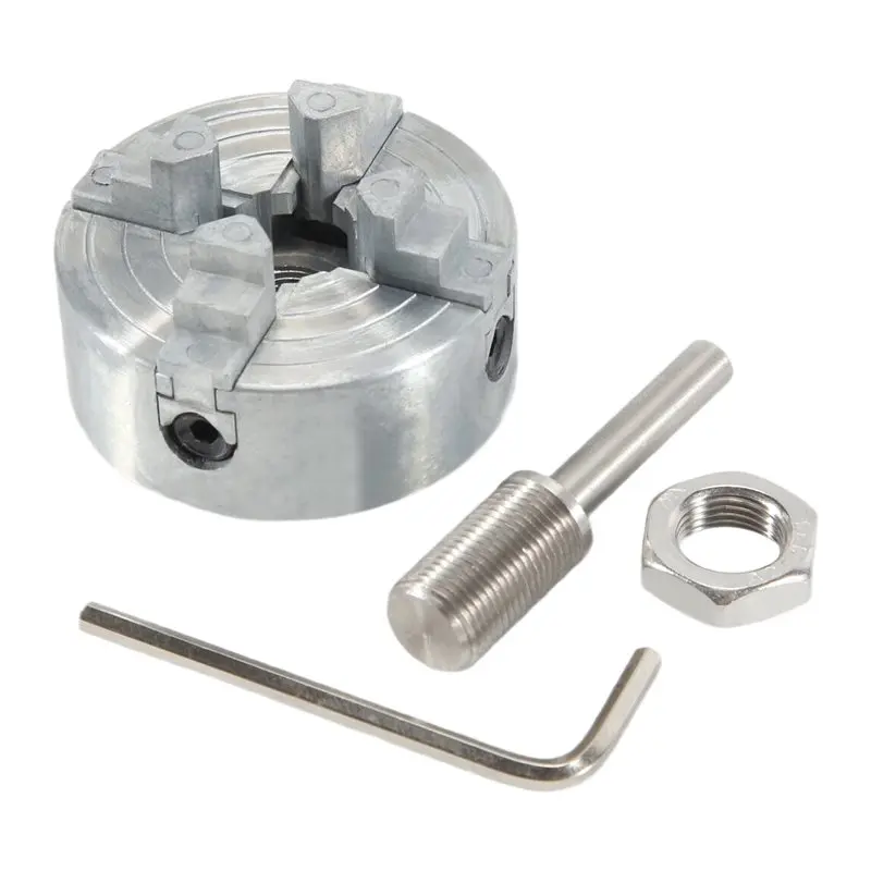 b52c-4-ジョー旋盤チャック、亜鉛合金旋盤チャックセット、レンチと接続ロッド付きで頑丈、木工旋盤用