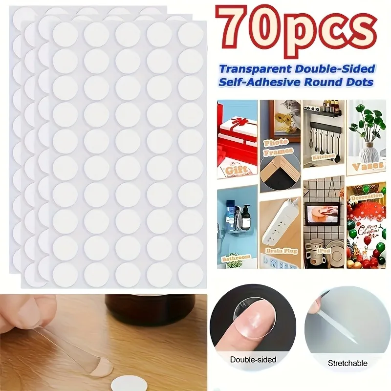 

70pcs Traceless Dual-Sided Adhesive Tape – No-Residue! Versatile for Home/Office, Sticks to Plastic/Glass/Metal Surfaces