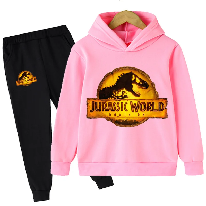 Conjunto de Sudadera con capucha y pantalones de dinosaurio para niños y niñas, sudaderas con capucha de Mundo Jurásico, jerséis de moda, traje de