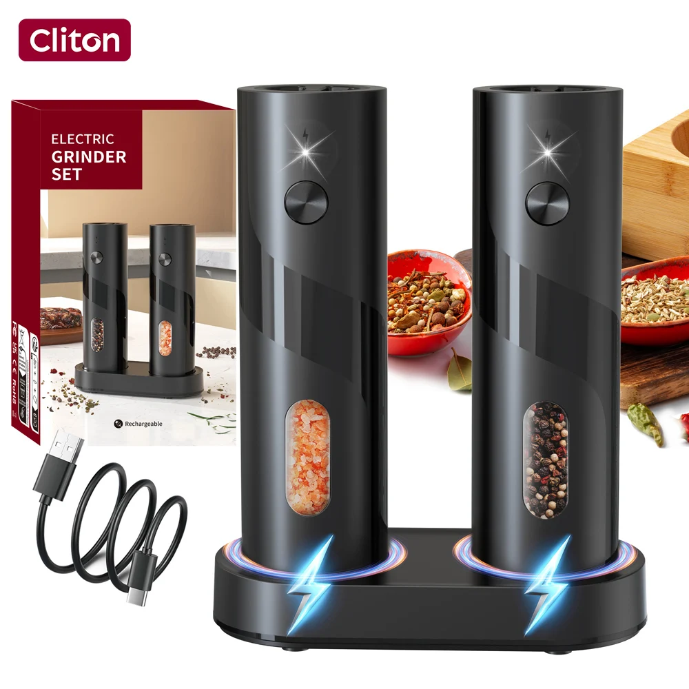 Cliton Hot Selling USB-C Base-charging Electric Automatic Salt Pepper Grinder Set