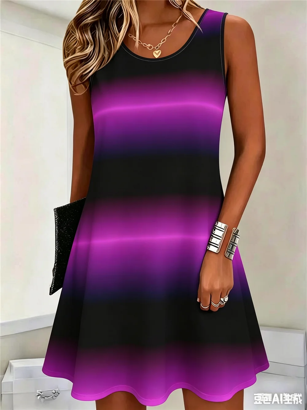 Fashion Gradient Women Mini Dresses Summer Sleeveless 3D Printed Ladies Street Tie-dye Dress 3XL Plus Size Casual Dress
