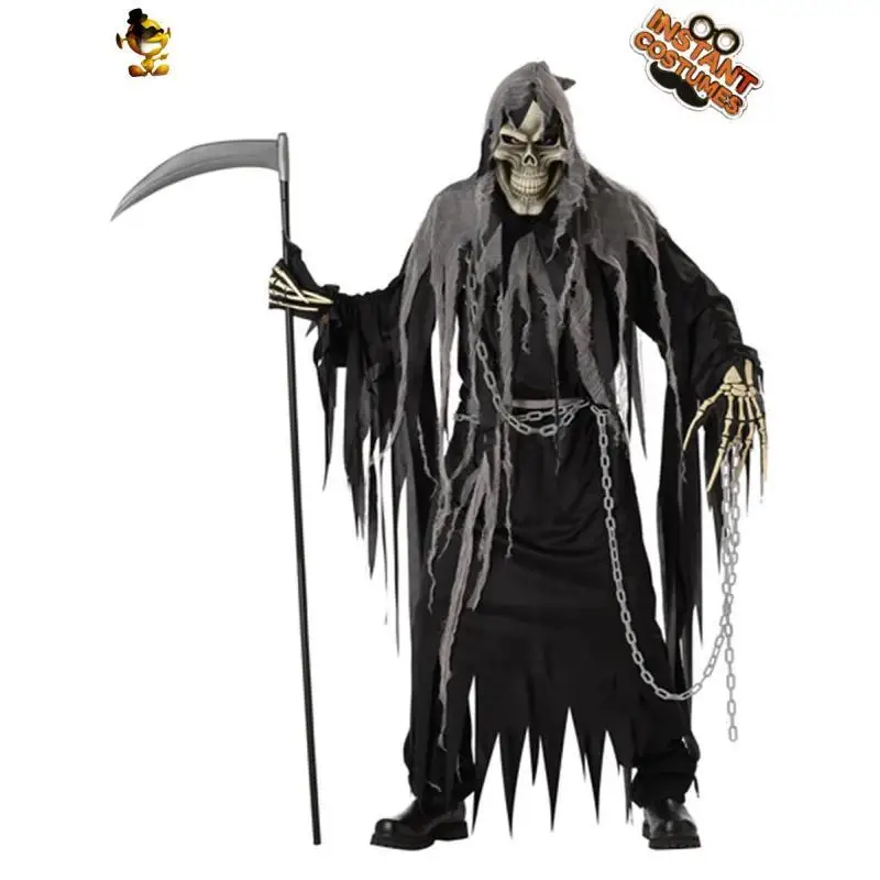 Disfraz de Carnaval de Halloween para Adultos, Esqueleto Fantasma, Cosplay de Horror, Dios de la Muerte, Túnica Elegante, en stock