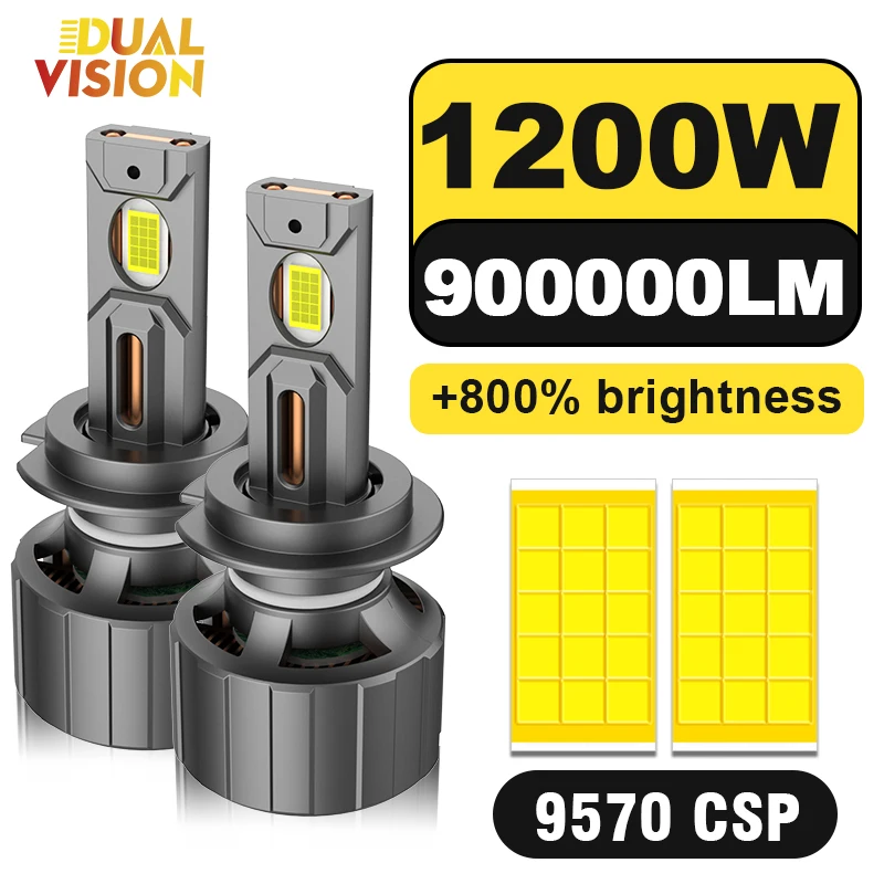 

Dualvision 6000K 1200W H7 H4 Светодиодная лампа с четырьмя медными трубками для фар для автомобиля H1 H3 H11 HB3 9005 HB4 9006 Светодиодные автоматические противотуманные фары
