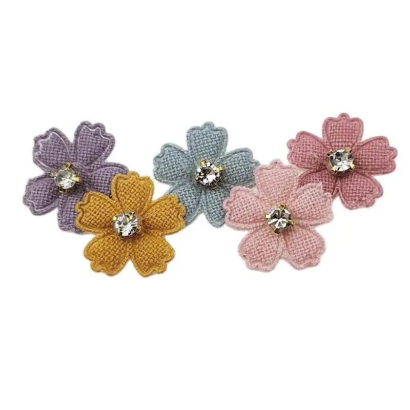 Blume mit Strass-Applikation für Kleidung, Aufnäher zum Aufnähen auf Hüte, zum Basteln von Haarspangen, als Schleifendekoration, 2,3 cm, 50 Stück. – Detail 1