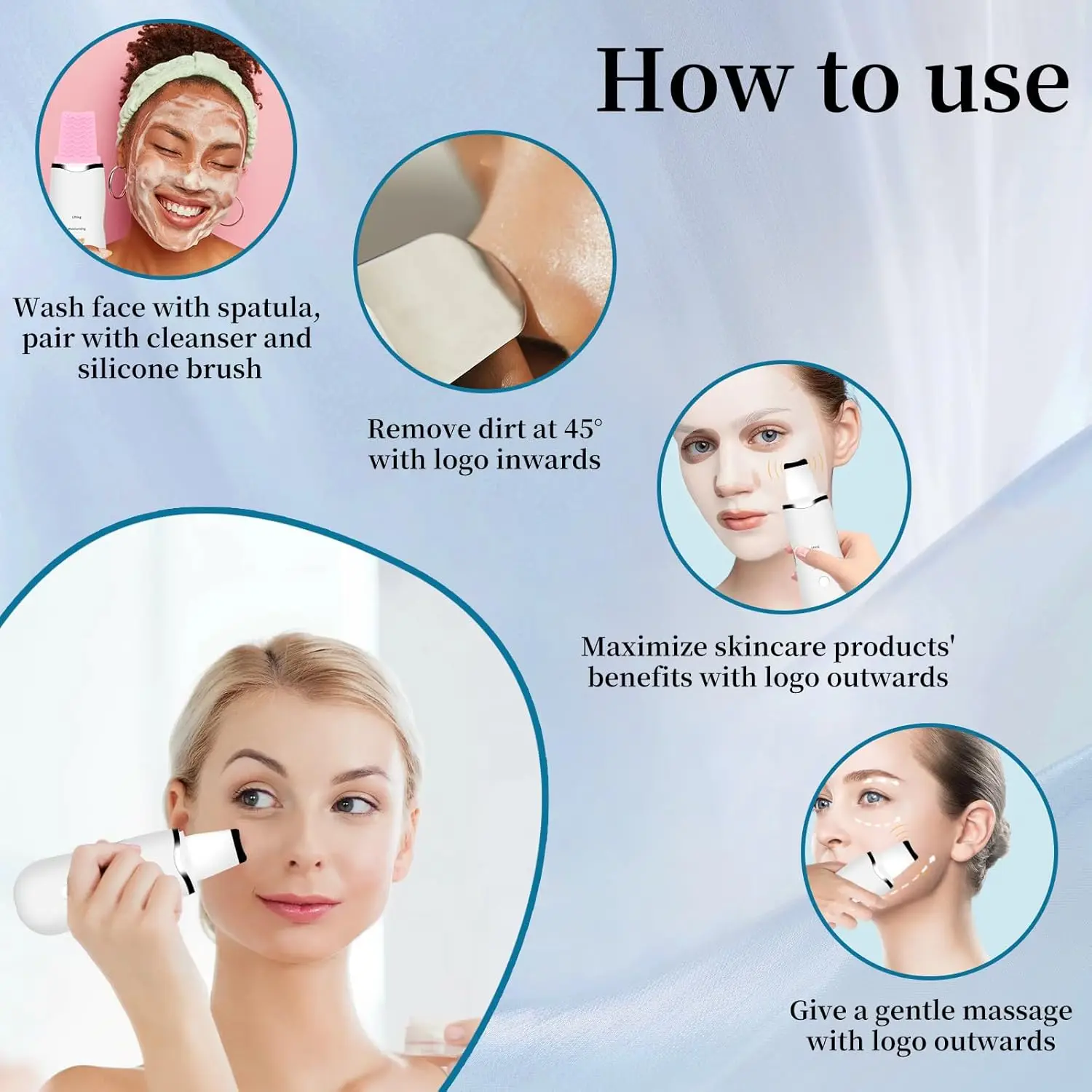 3種類の黒ずみ除去ツール - 深い汚れを落とすための皮膚角質除去フェイシャルスクレーパー、防水、充電式