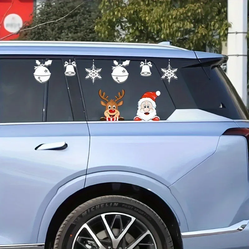 Merry Christmas Car Stickers Waterproof Santa Claus and Reindeer Window Decorations Suitable for Car Computer Stickers