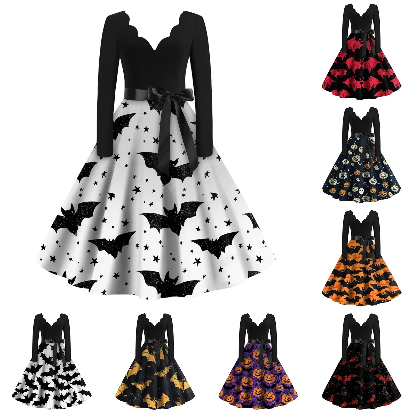 Moda casual feminina quente halloween impresso com decote em v vestido vintage vestidos mujer veranoa 2025 roupas femininas vestidos femininos