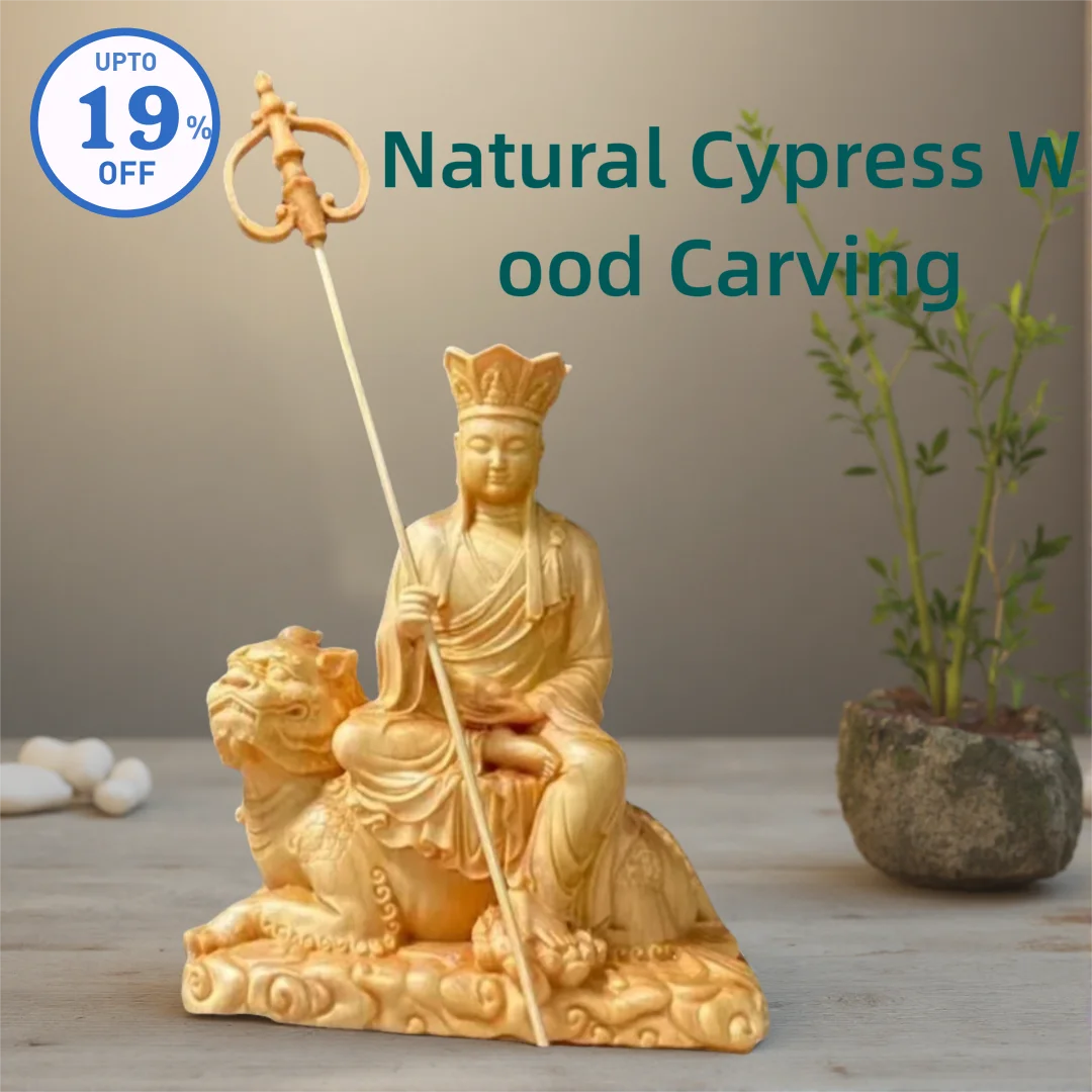 

Wood carving Riding God Beast Ksitigarbha King Bodhisattva Figure Statue Solid wood Home room office decoration feng shui statue