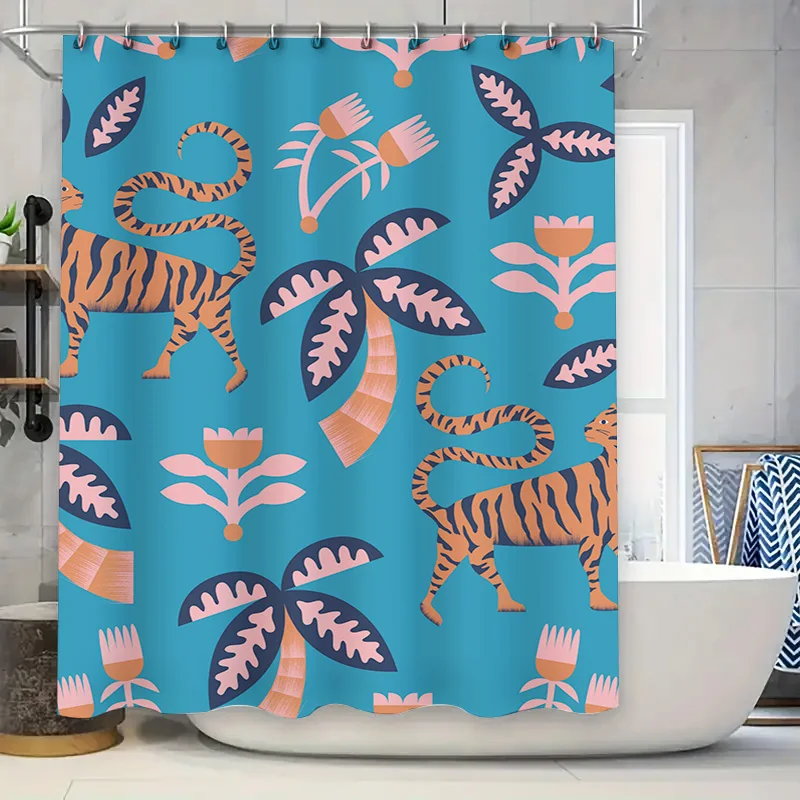 

Креативная занавеска для душа с тигровым принтом и листьями, водонепроницаемая ткань для украшения ванной комнаты