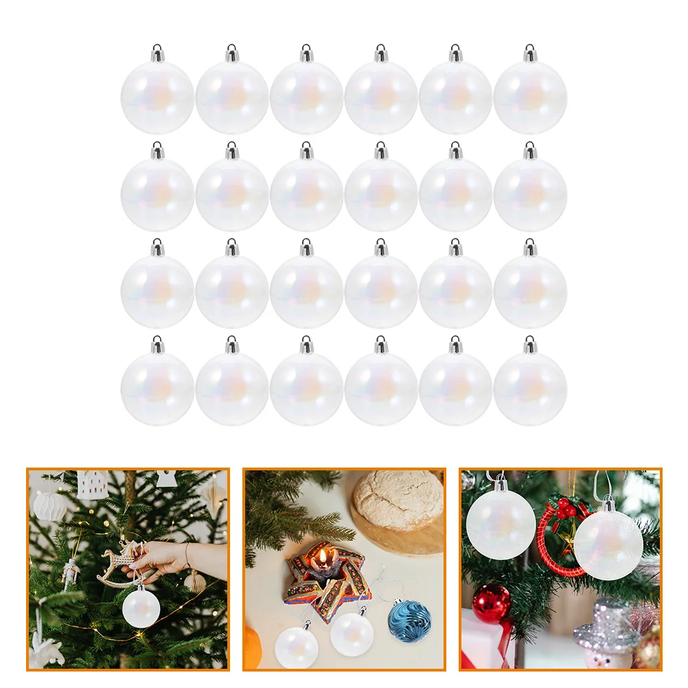 24 Pcs Christmas Pearlescent Bubble Colorful Ball Transparent Symphony Decoration 24pcs (4cm) Balls Xmas Pendants Plastic Tree