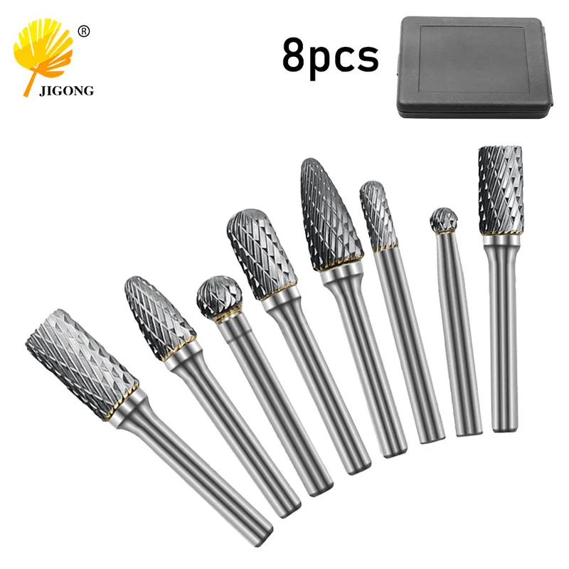 8-Piece set of double-slot rotary file, tungsten steel grinding head, carbide grinding head rotary file, tungsten steel milling