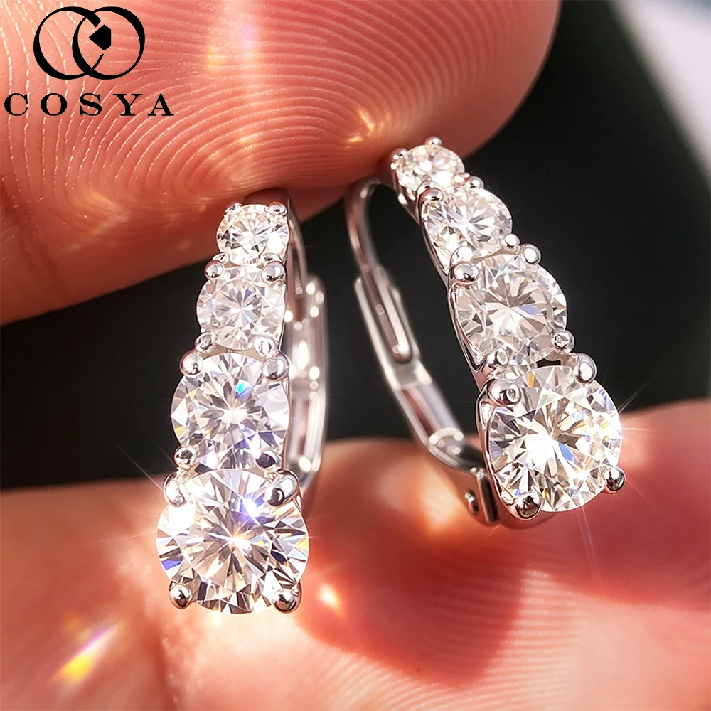 

COSYA 1.92cttw Full Moissanite Hoop Earrings For Women S925 Silver D VVS1 Sparkling 8 Gems Earrings Wedding Fine Dainty Jewelry