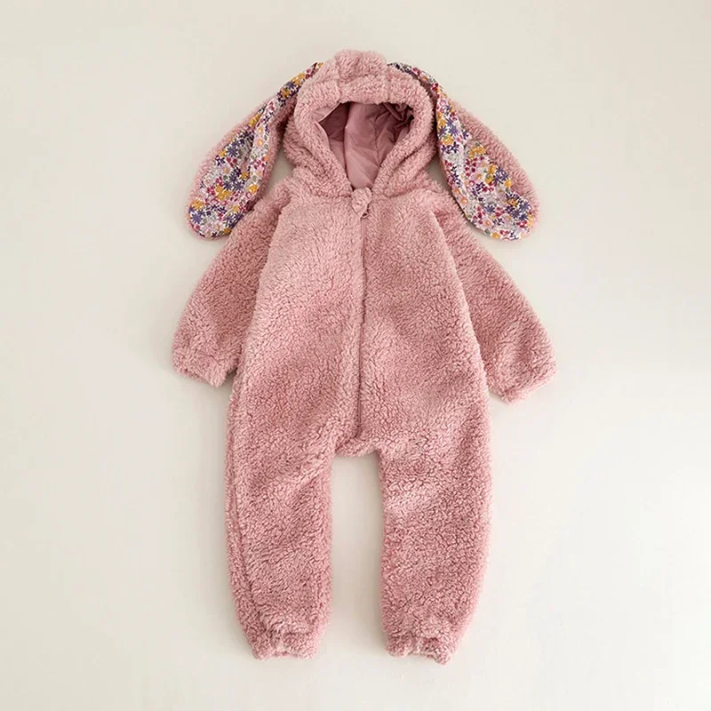 Autumn Winter Baby Girls Boys Rabbit Romper Newborn One-piece Jumpsuit Hooded Pajamas Boys Plush Homewear Outfits Baby Costume